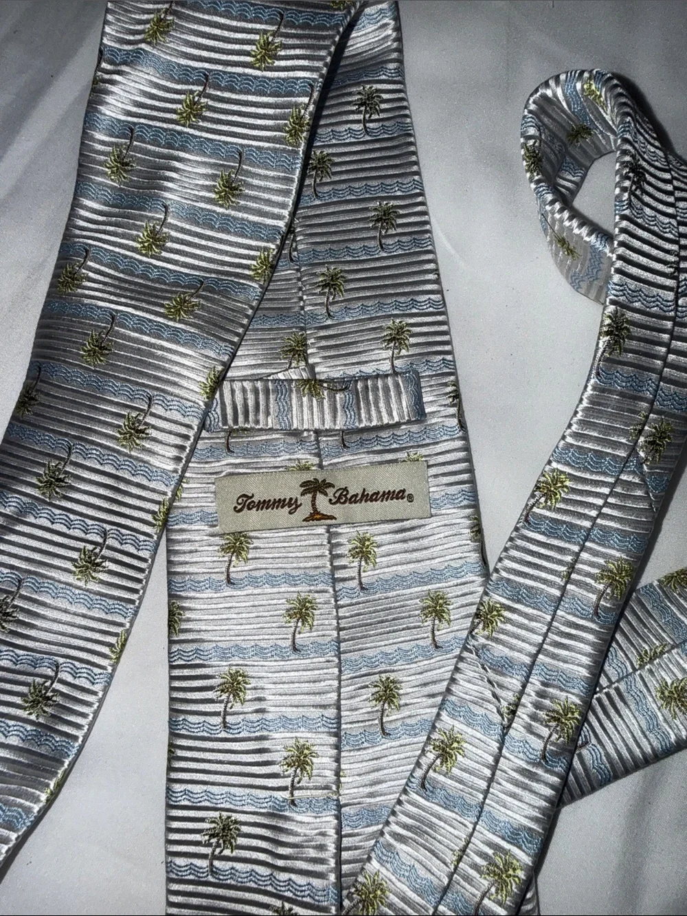 Tommy Bahama Silver and Blue Palm Tree Silk Tie